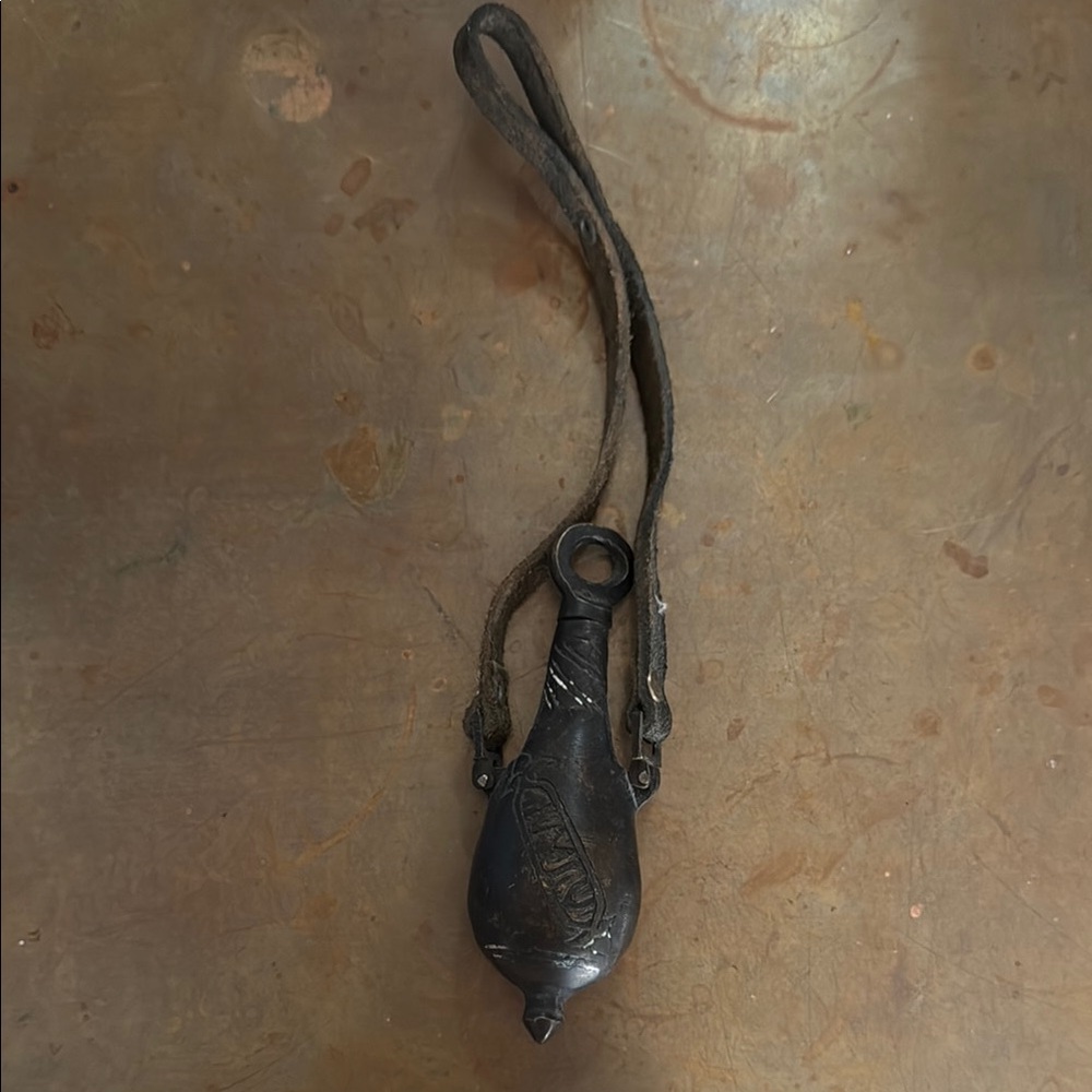 Vintage Black Leather Flask with Strap
